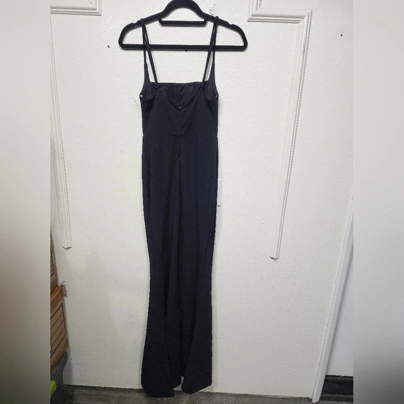 Lulu's Black Sheath Maxi Dress with Slit and Spaghetti Straps - Picture 8 of 9